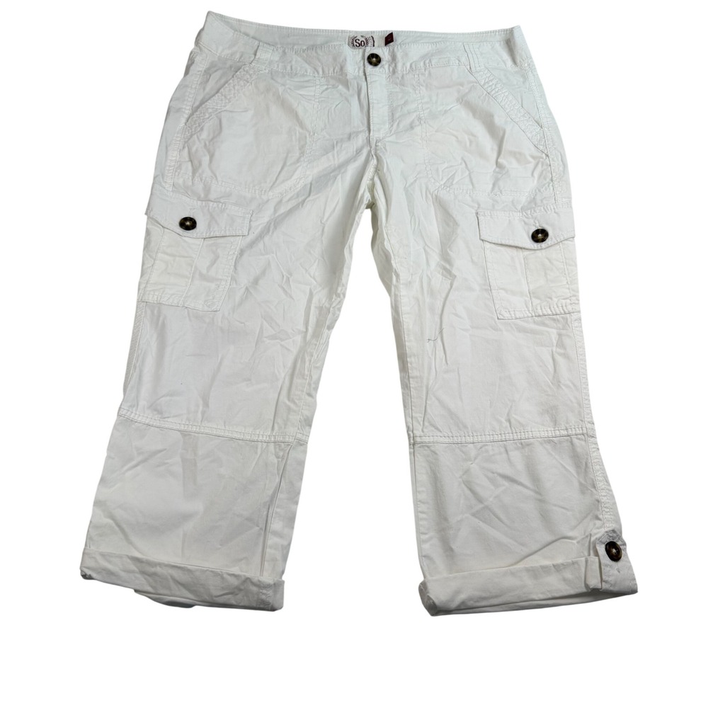 SO Heritage White Cargo Capri Pants Womens Size 13 Mid Rise Utility Cuffed Hem